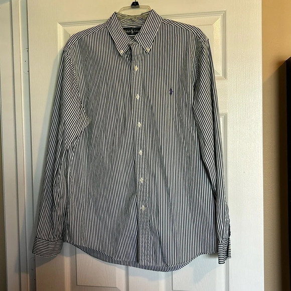 Ralph Lauren men’s white and green striped button down shirt size large - Picture 1 of 9